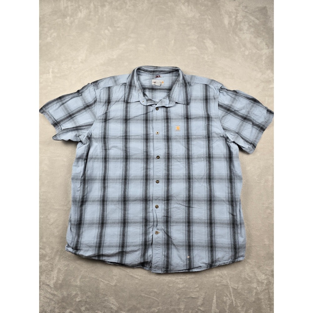 Carhartt Button Up Shirt Mens 2XL Blue Plaid Relaxed Fit Short Sleeve 103551